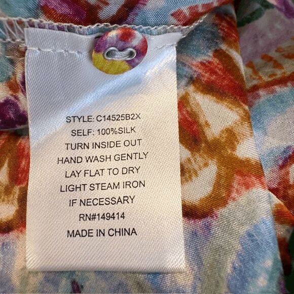 Johnny Was Jannika Silk Blouse Naperron Print Multicolor Ruffle Sleeve Size 1X - Picture 8 of 12